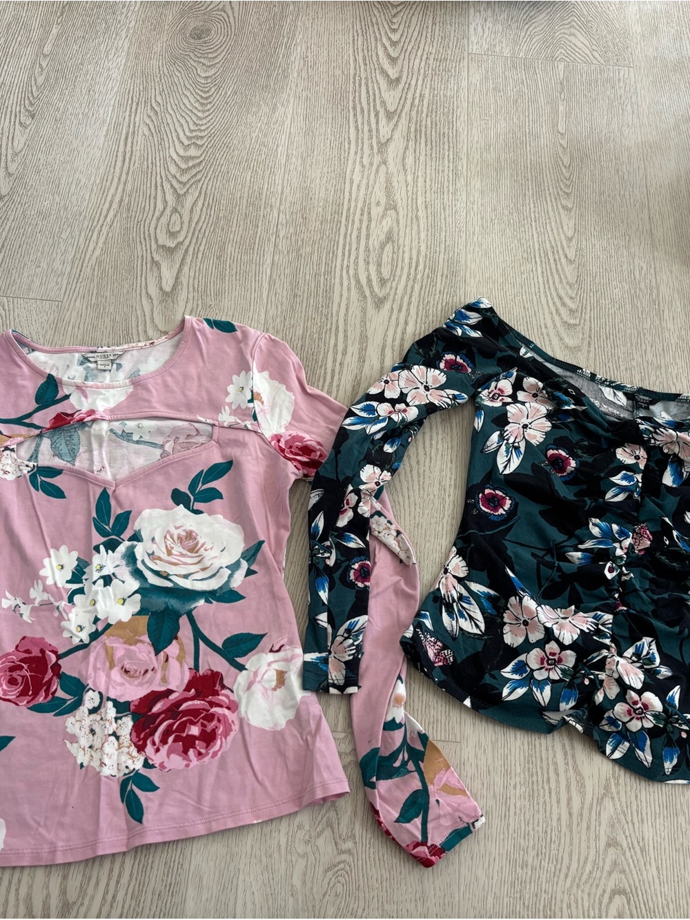 Guess Floral Long Sleeve Tops in Pink and Teal